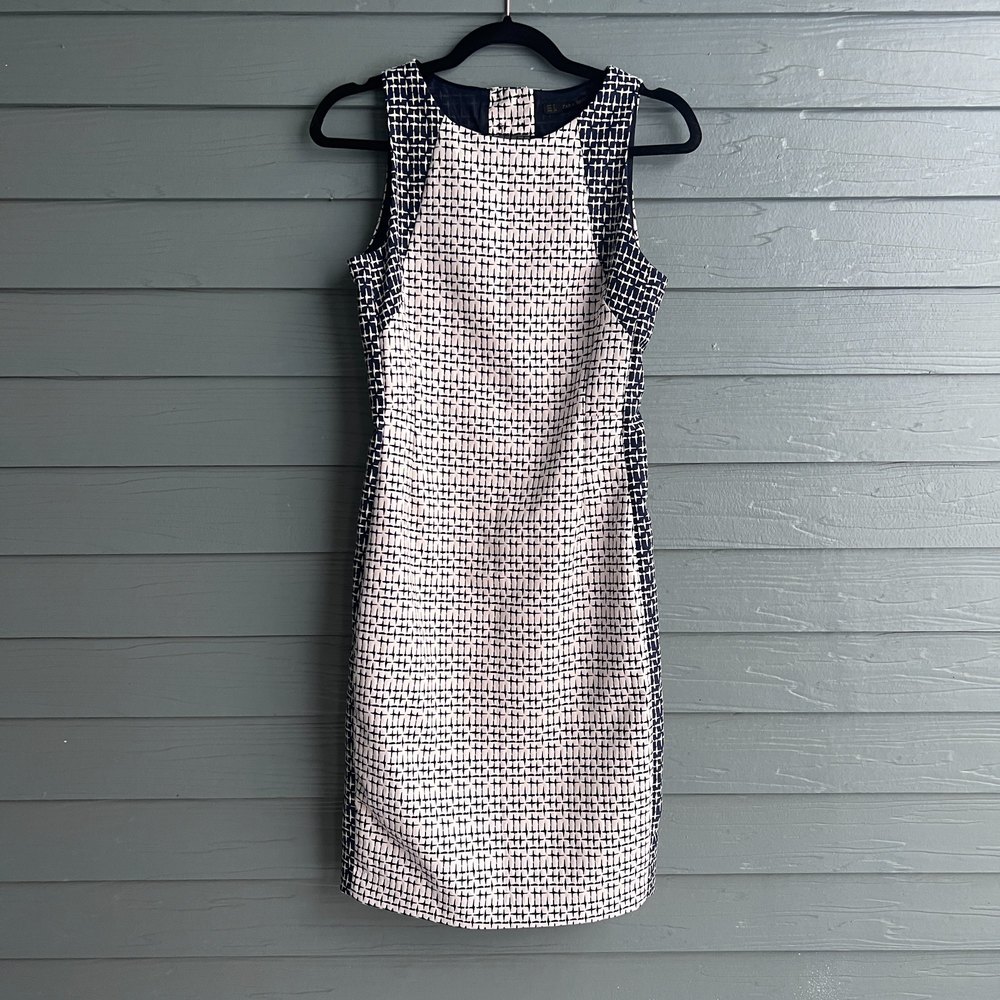 Zara White & Navy Jacquard Mini Dress